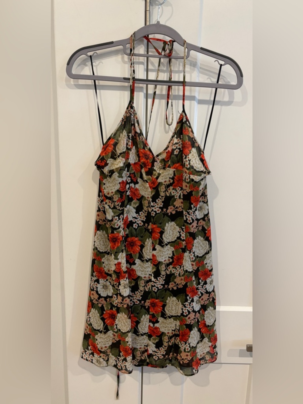 Urban Outfitters Black Floral Slip Dress with Red & Cream Flowers. Size M